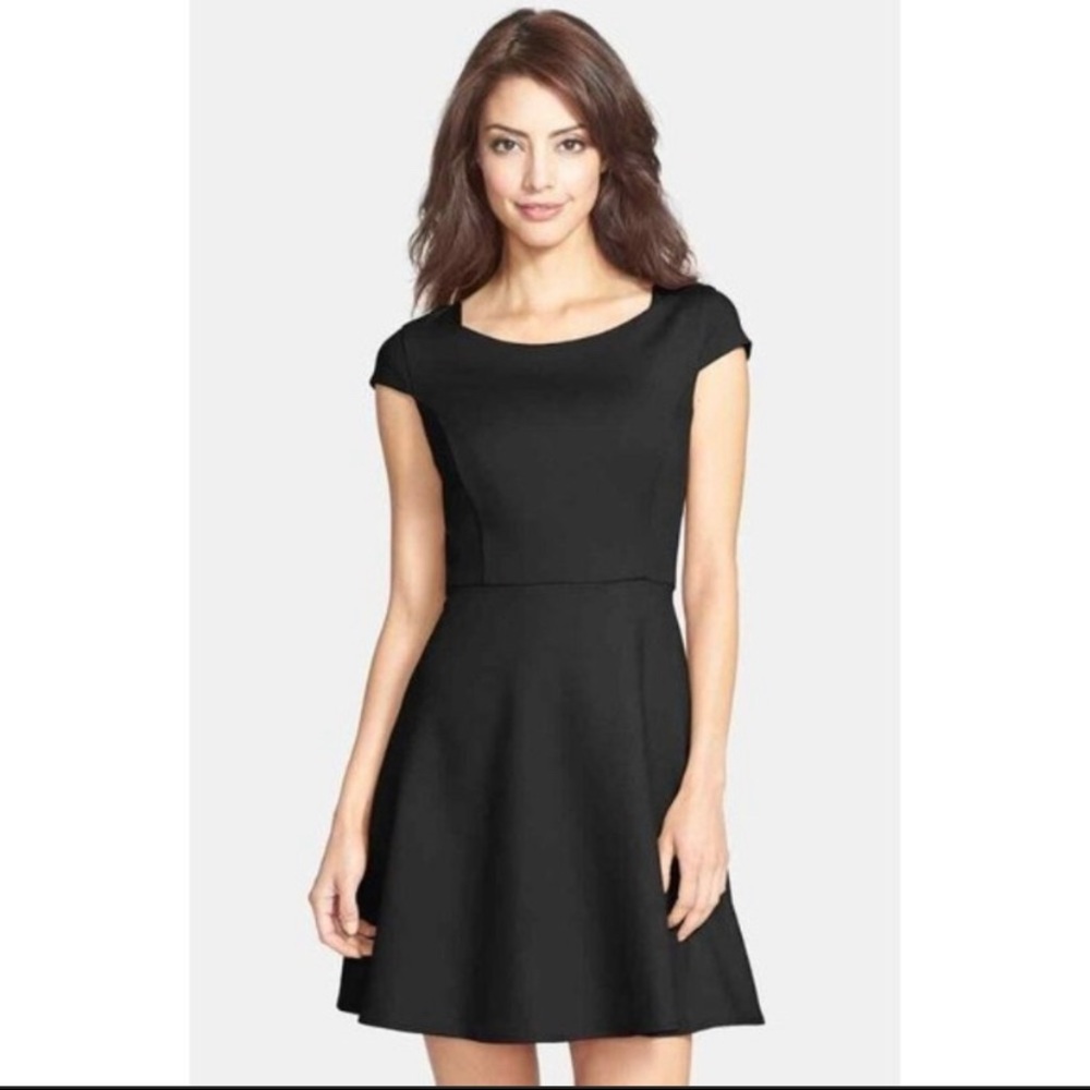 French Connection black fit and flare dress. Classic LBD